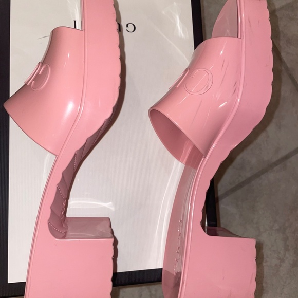 AUTHENTIC GUCCI Wild Rose Pink Rubber Platform Slide Sandals - Picture 7 of 12